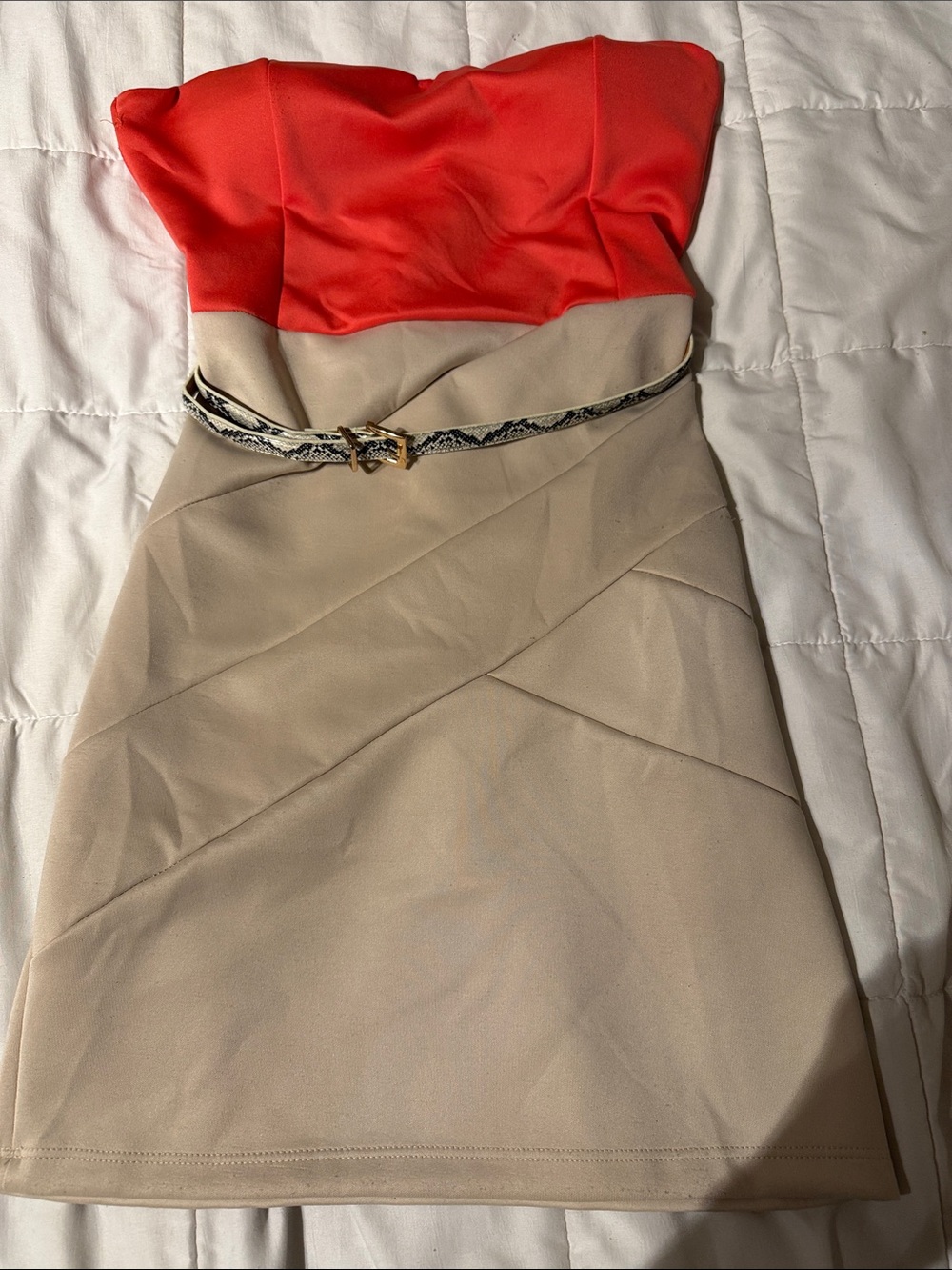 Strapless Colorblock Pencil Skirt - Red & Beige size M